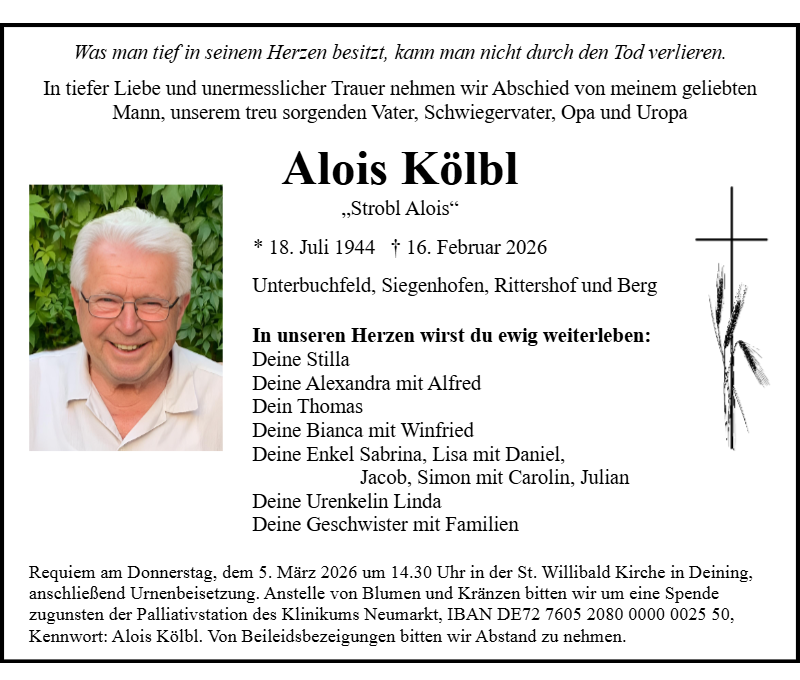 Alois Kölbl aus Unterbuchfeld