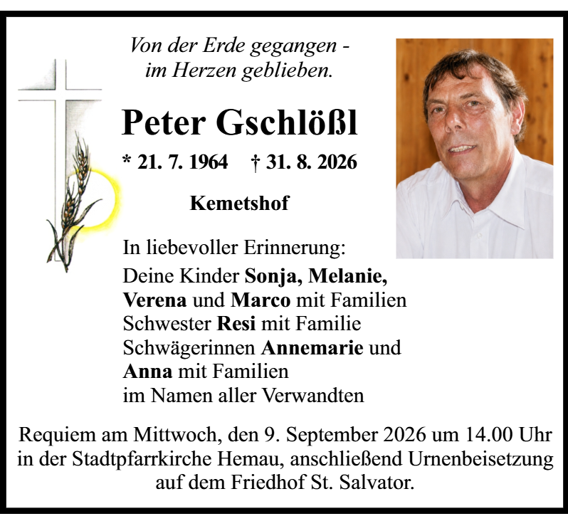 Peter Gschlößl aus Kemetshof